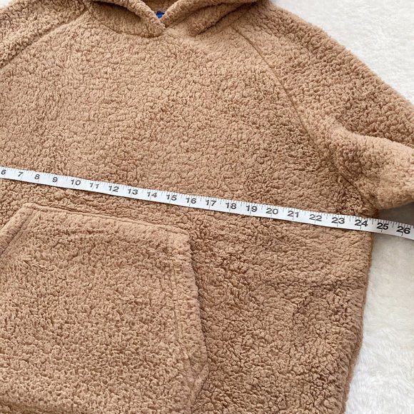 Women's Teddy Hoodie Sherpa Fleece Kangaroo Pocket, Brown, Size Medium - Picture 3 of 7
